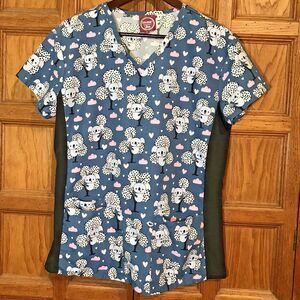 Divine Scrubs by JDM Uniforms Medium Blue Koala Bear Scrubs Pockets V-Neck Top